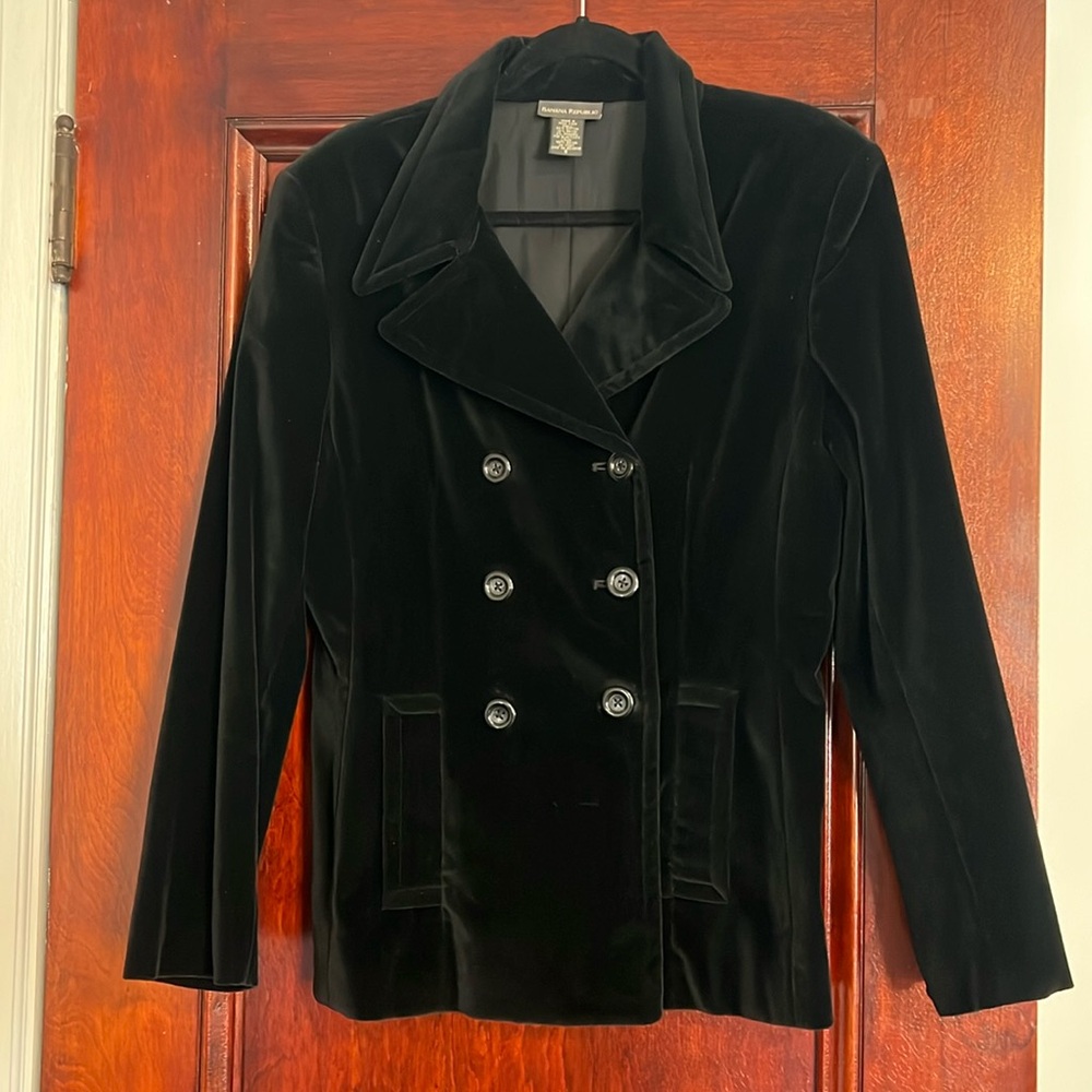 Black stretch cotton velvet pea coat